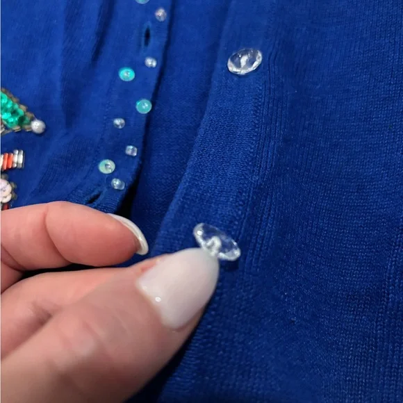 Vintage Blue Cardigan with Festive/Holiday Beading - Picture 4 of 7